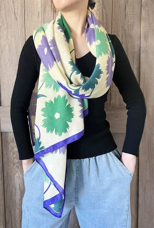 Blue Multi Daisy Pattern Women's Shawl Scarf