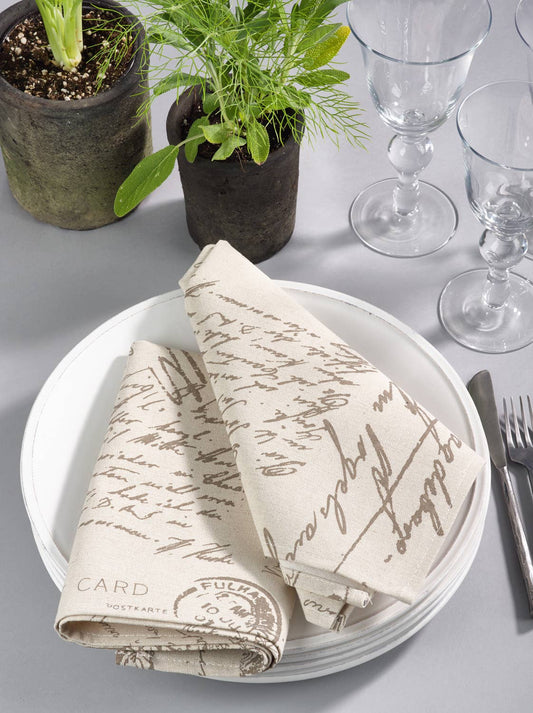 0044 - Script Print 20-Inch Natural Dinner Napkin