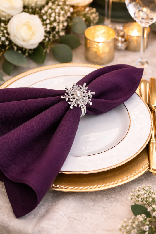 Silver Jeweled Snowflake Napkin Ring Holder