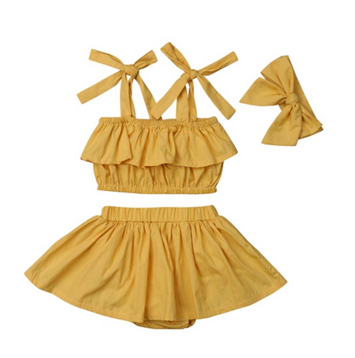 Mustard Baby Girl Crop Top, Skirt Bloomers, Headband