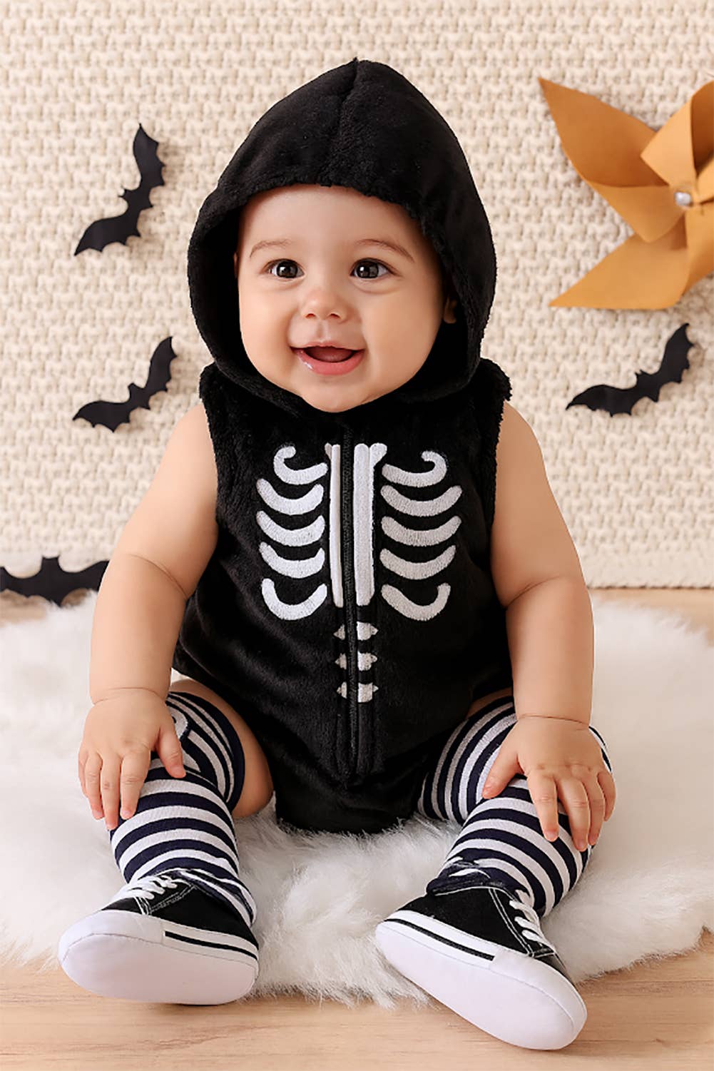 Black and White Skeleton Hooded 3-PIece Baby Costume Set