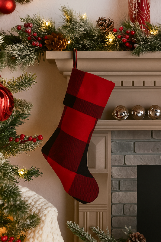 9025 - Red & Black Buffalo Check Cotton Christmas Stocking