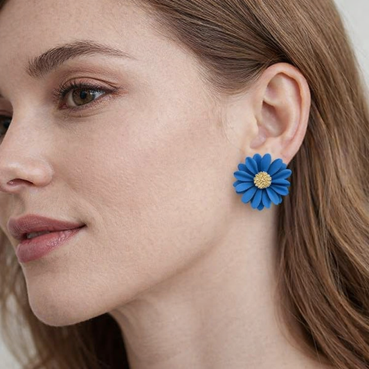 Blue Boho Daisy Stud Earrings