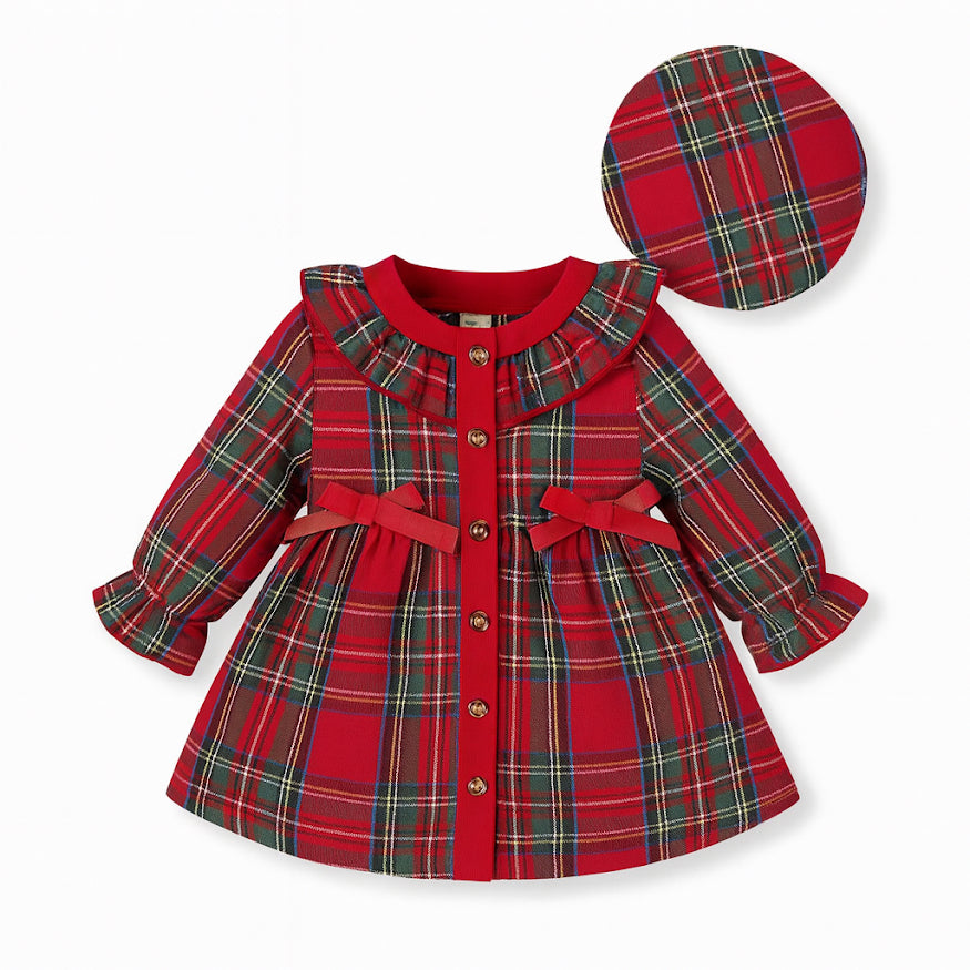 Red Tartan Plaid Toddler Baby Girl Dress and Hat
