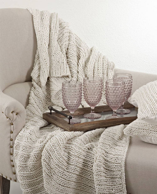 TH312 - Ivory Classic Knit 50"x60" Cotton Throw Blanket