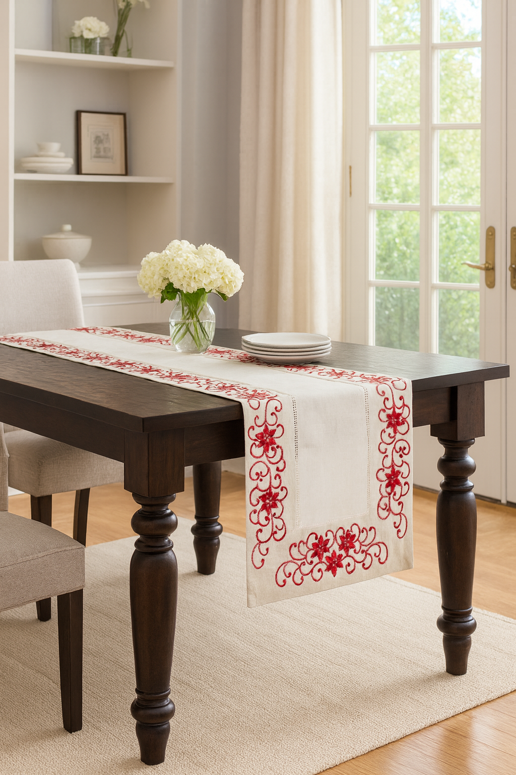 1017 - Francine Embroidered & Cutwork 18"x72" Ivory Table Runner