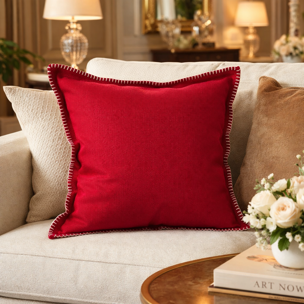 793P - Red Whip Stitched Flange Down-Filled 20" Throw Pillow