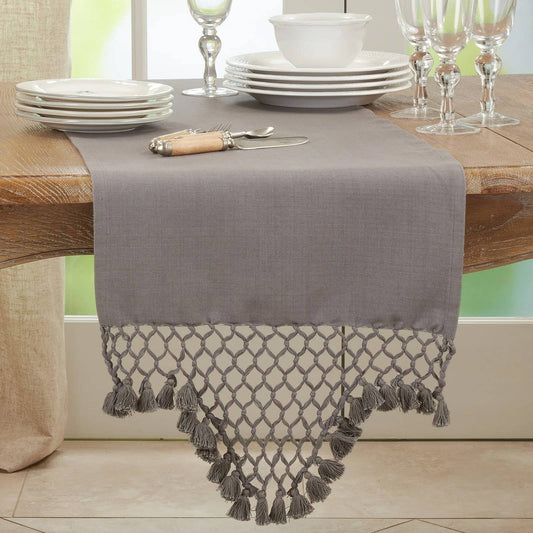 1220 - Grey Braided Tassel Cotton 16"x72" Table Runner