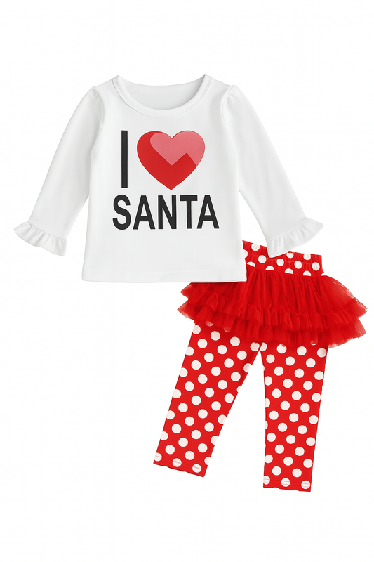 White-Red I Love Santa 2-Piece Girl Outfit