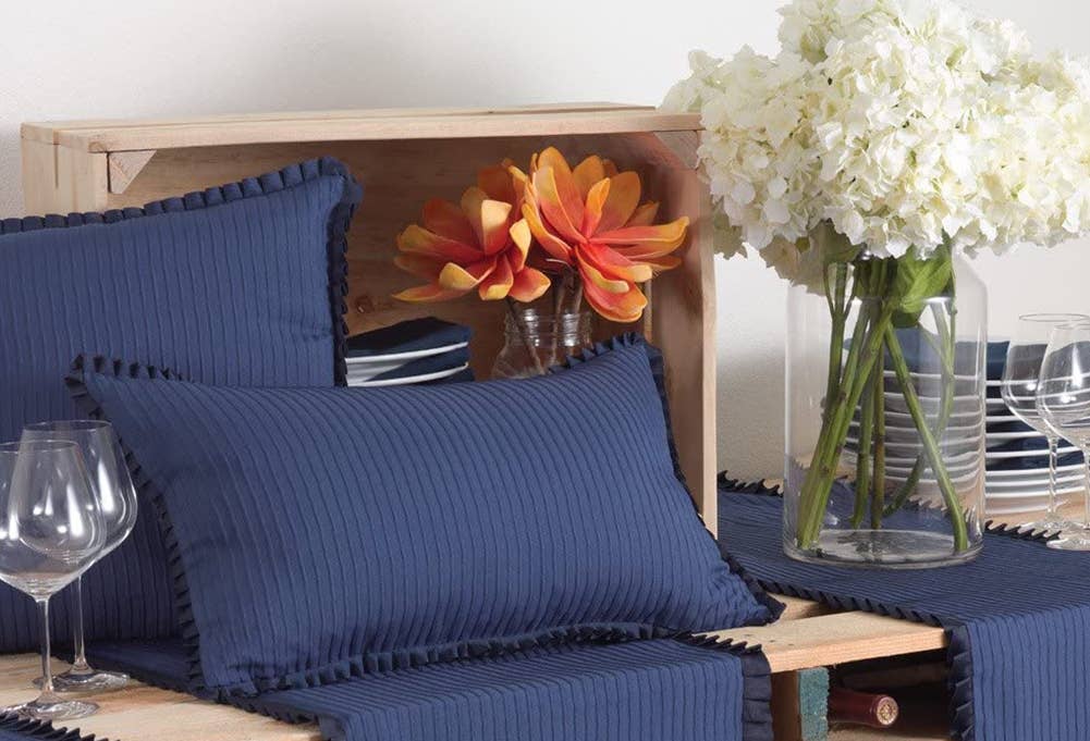 804 - Aimée Ruffle-Edged Indigo Cotton Filled Lumbar Throw Pillow