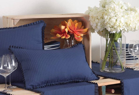 804 - Aimée Ruffle-Edged Indigo Cotton Filled Lumbar Throw Pillow