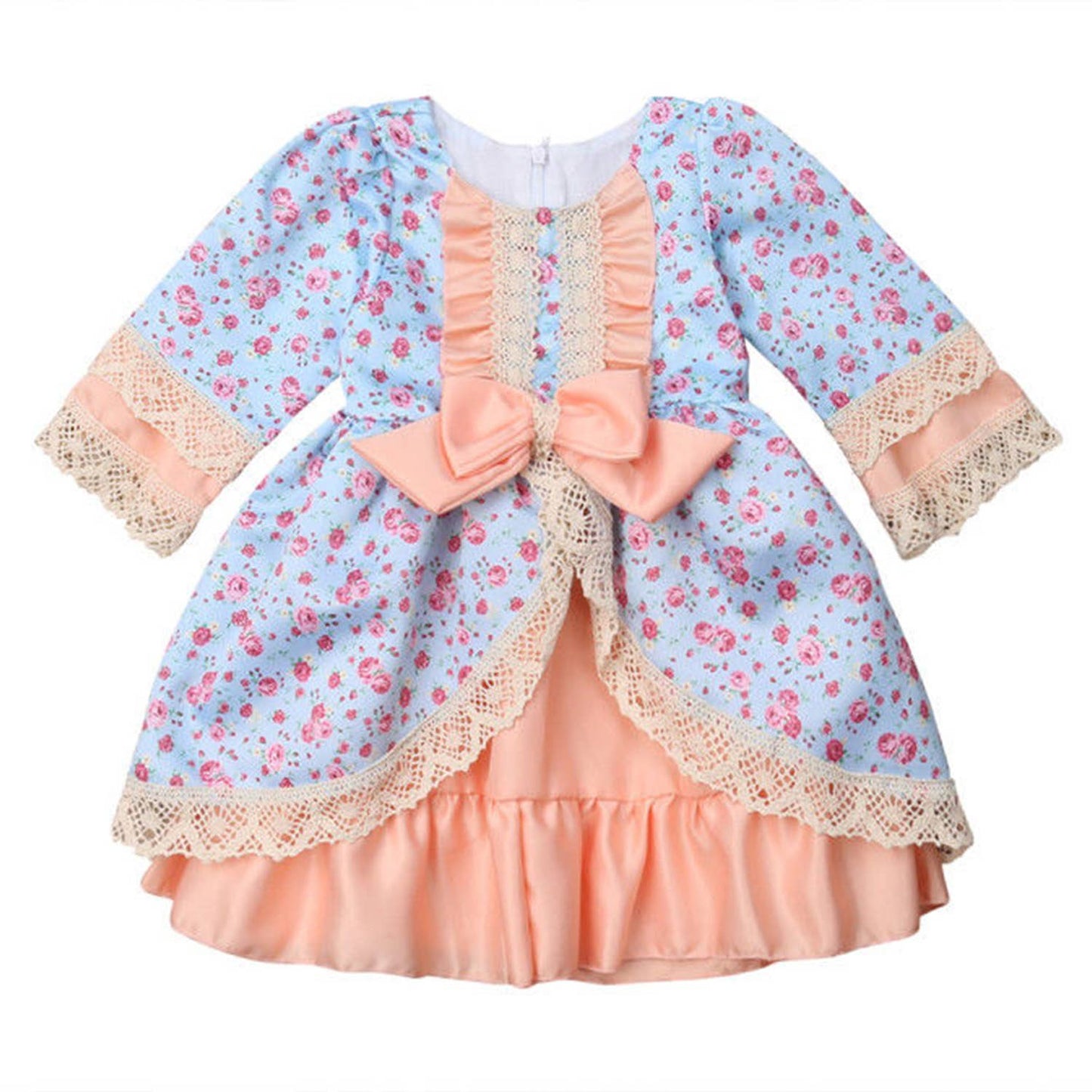 Blue-Peach Victorian-Inspired Girl Dress
