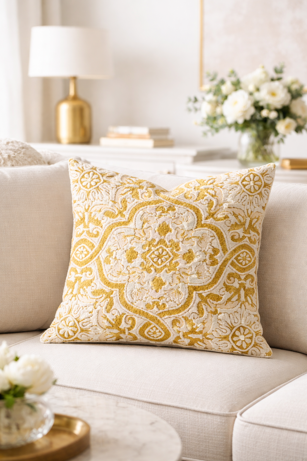 Mustard Artisan Tile Pattern 18" Throw Pillow
