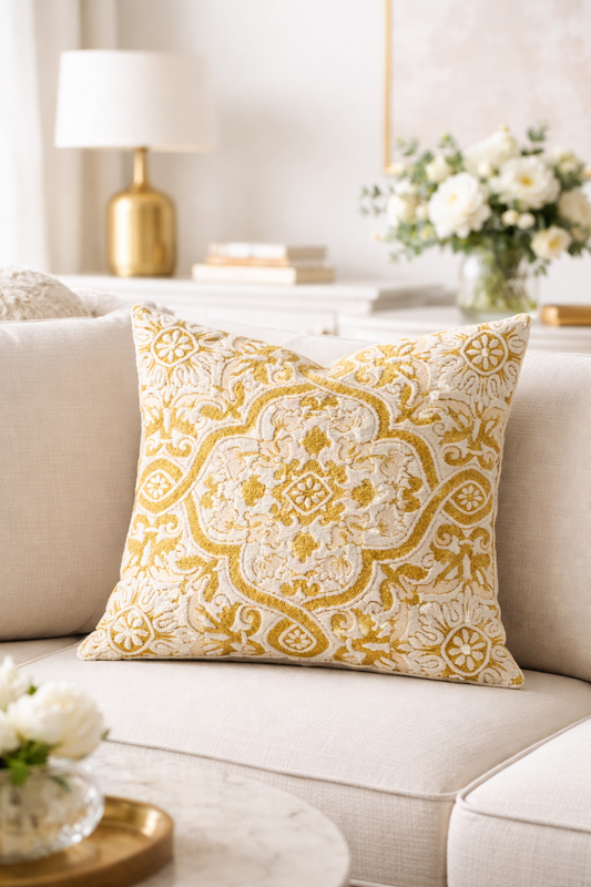 Mustard Artisan Tile Pattern 18" Throw Pillow