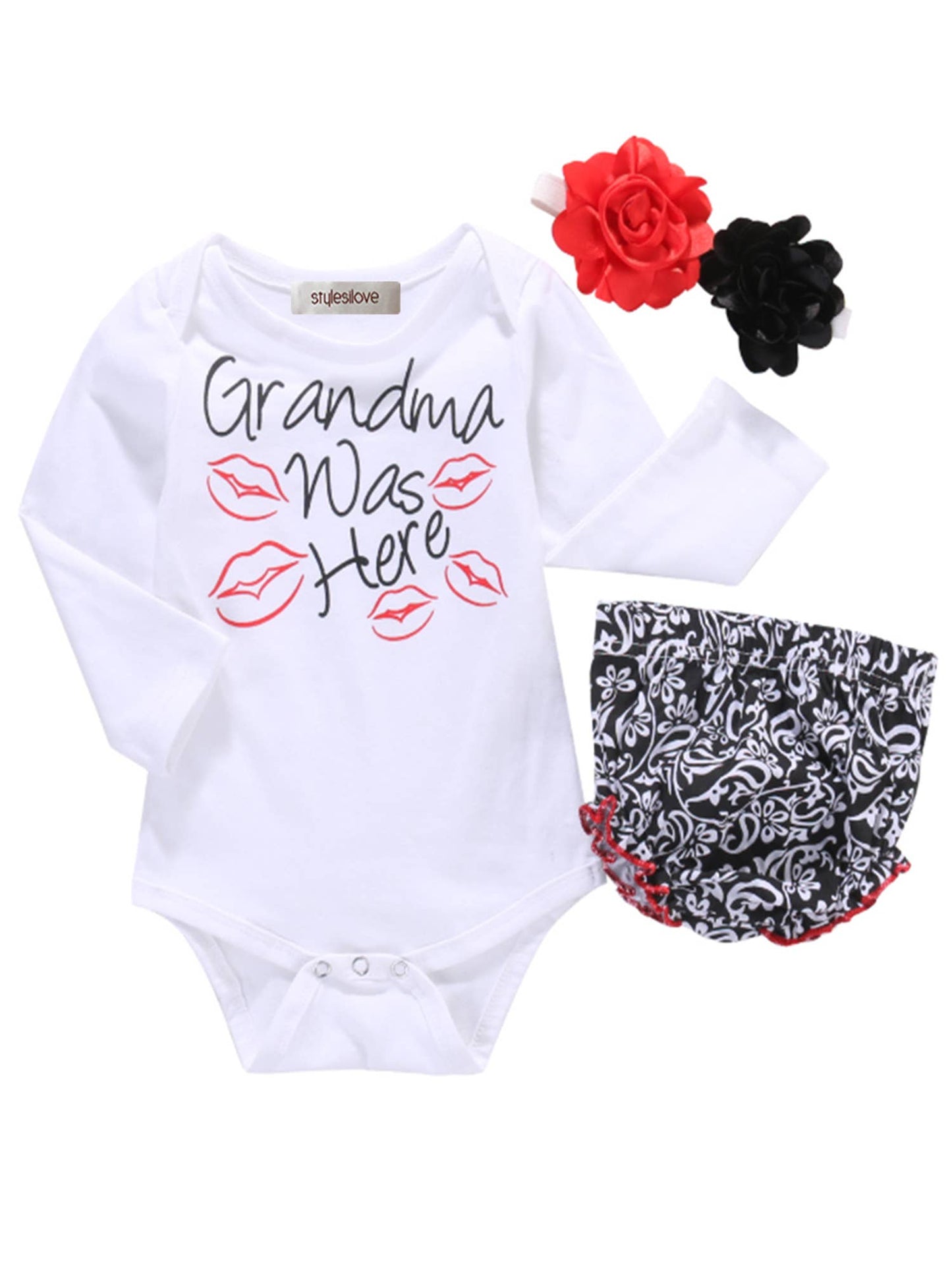 Grandma was Here Baby Romper, Bloomers, Headband 3pcs