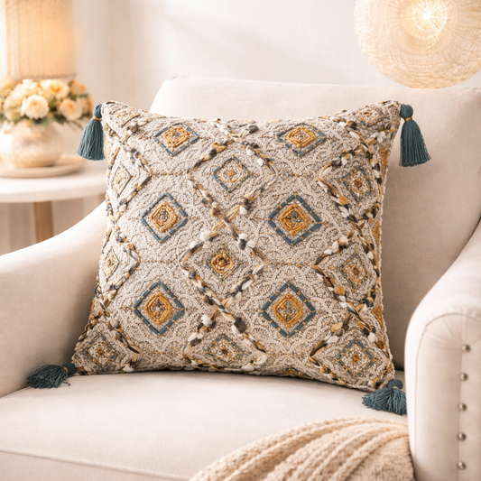 3177 - Geo Block Embroidered Cotton 22" Throw Pillow