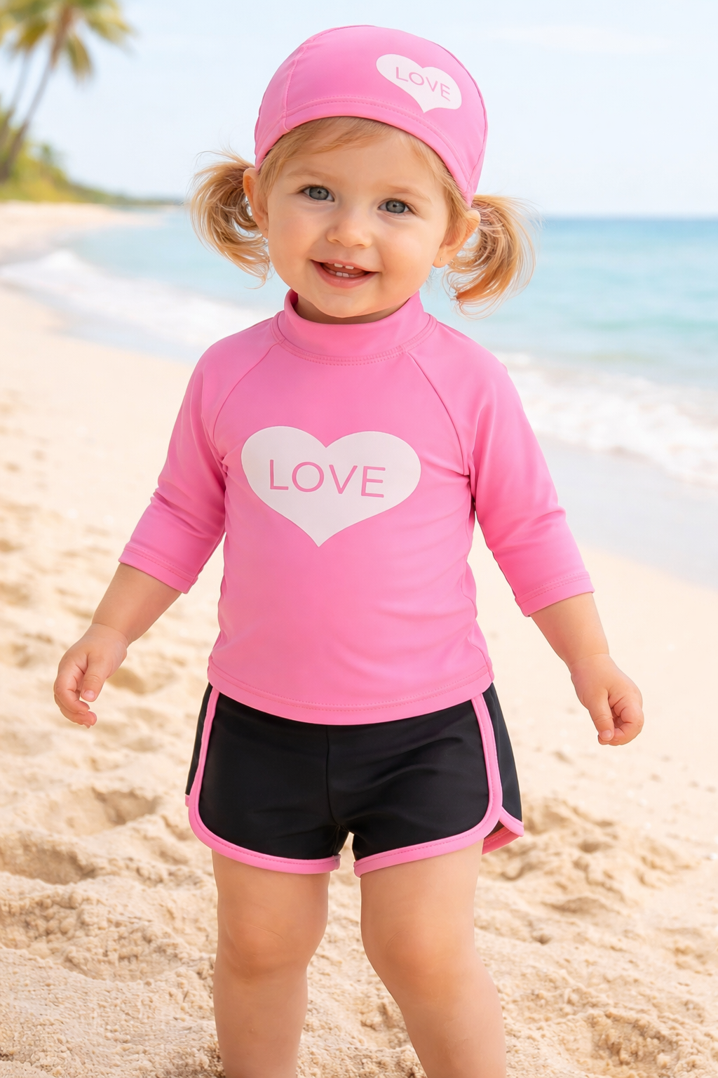 Pink LOVE Heart 3pcs Girl Swimwear Set