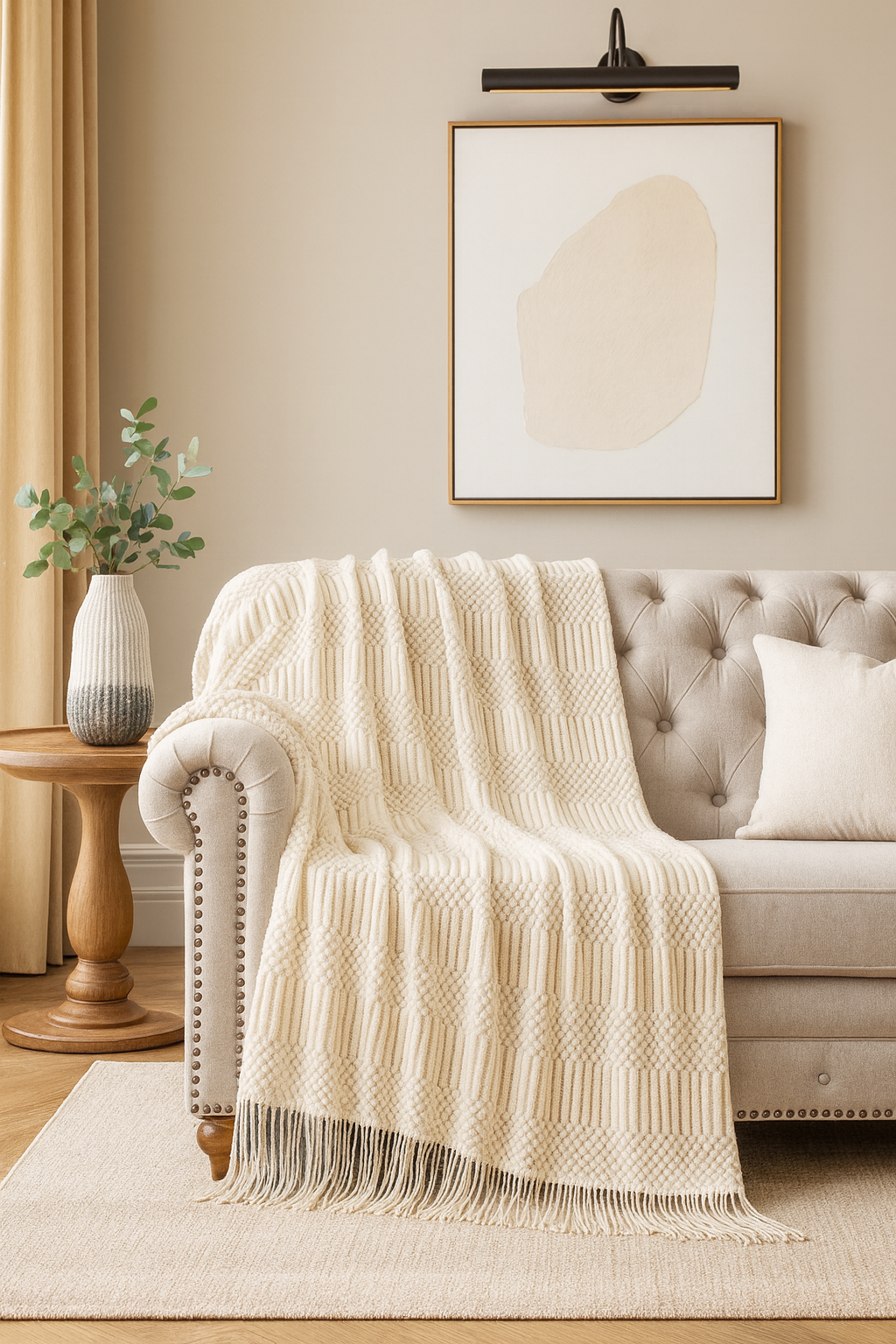 Ivory Waffle Stripe 50x60 Inch Throw Blanket