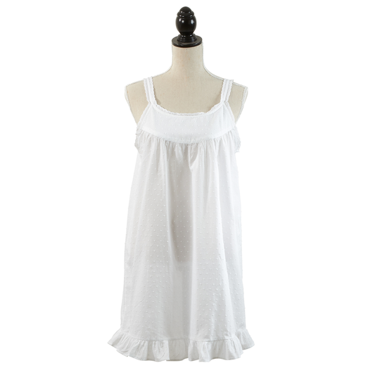 White Embroidered Dots Cotton Nightgown