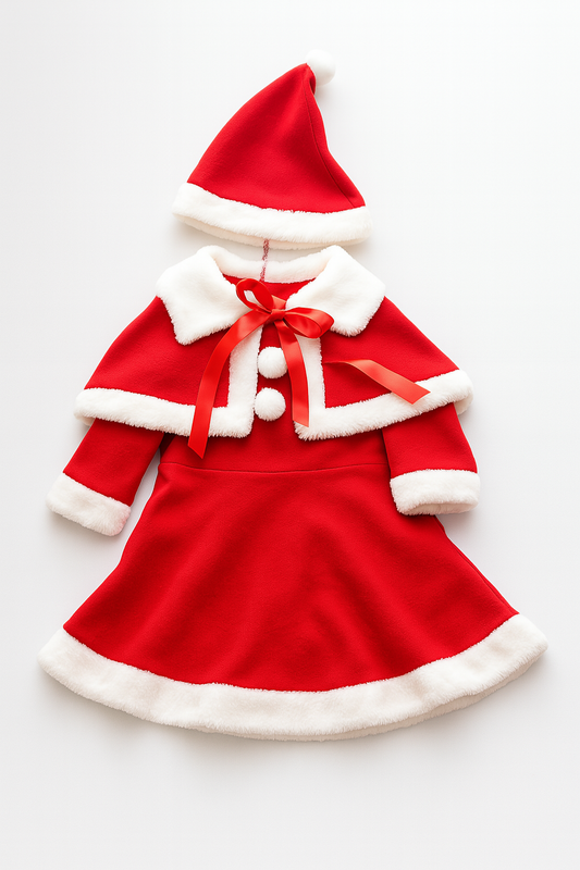 Red-White 3pcs Santa Girl Costume Outfit