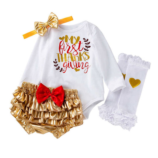 Gold White  "My First Thanksgiving" 5pcs Baby Outfit