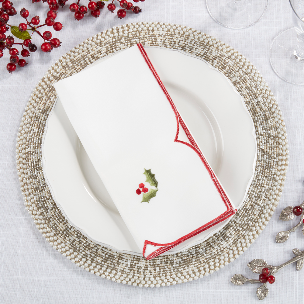8532 - Ivory Embroidered Christmas 20" Dinner Napkin