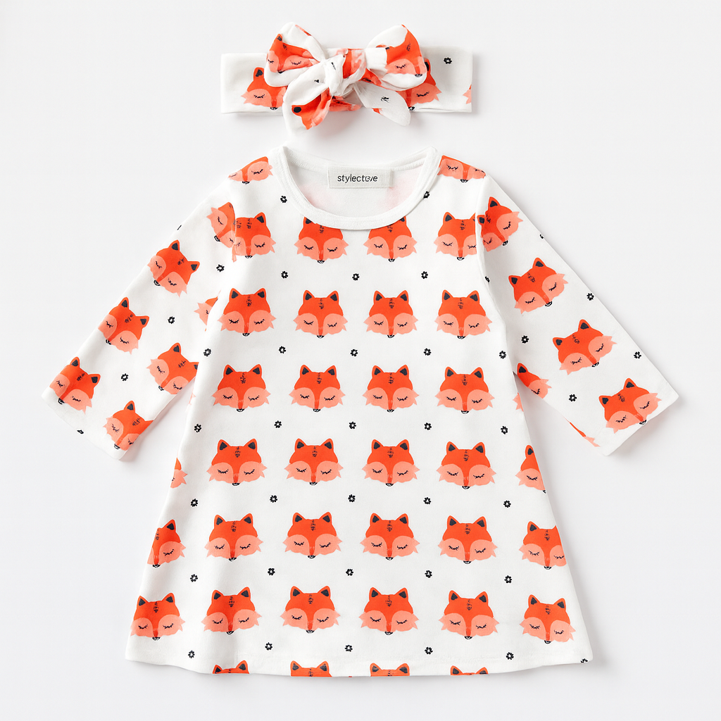 Foxy Print Baby Dress & Headband