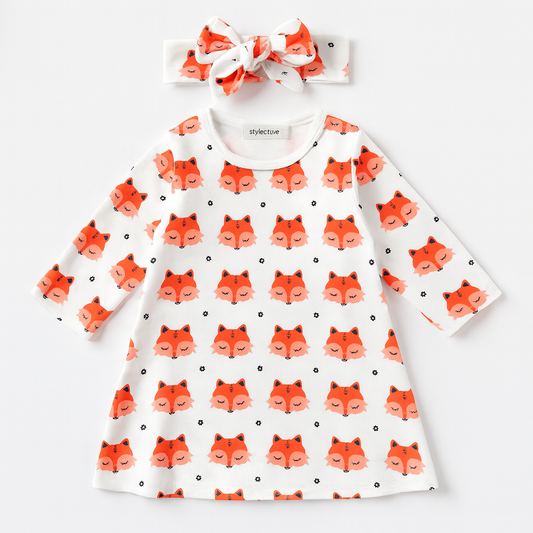 Foxy Print Baby Dress & Headband