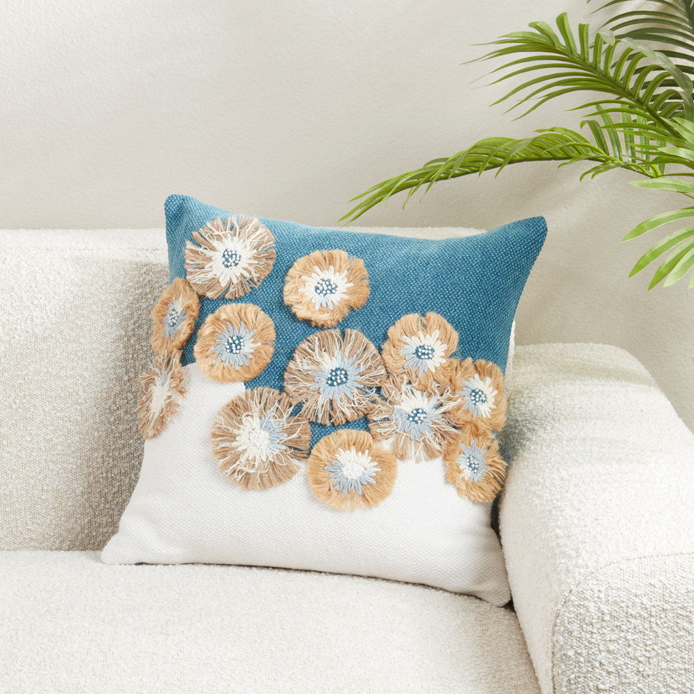 3633 - Unique 3D Floral 18" Cotton Throw Pillow