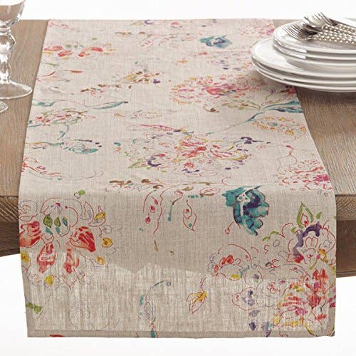 13010 - Natural Floral Pure Linen 16"x72" Table Runner