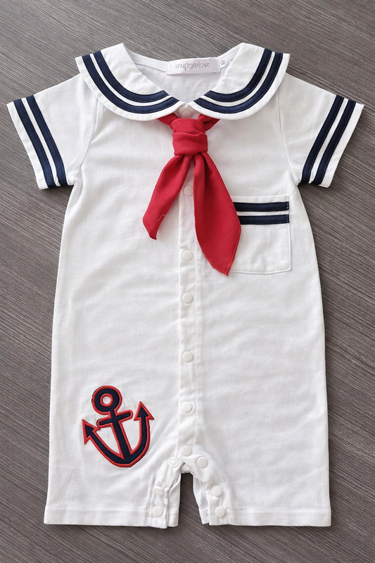 White Sailor Cotton Baby Romper