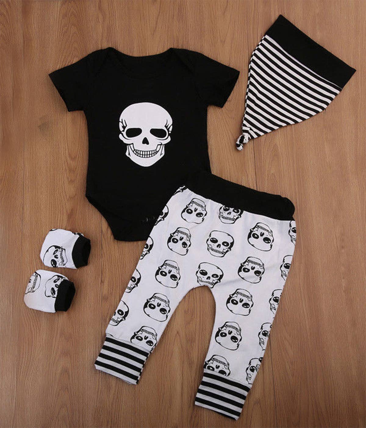 Black & White Skull Halloween 5pcs Baby Outfit