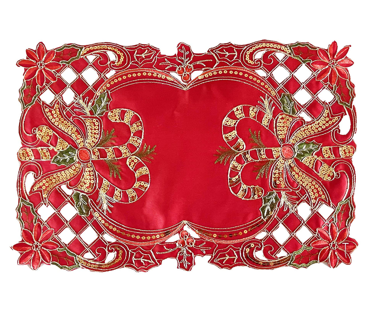 TBL0050 - Holly Bow Christmas Design 13"x19" Red Placemat