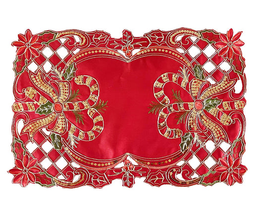 TBL0050 - Holly Bow Christmas Design 13"x19" Red Placemat