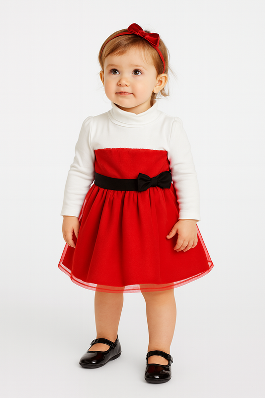 Red-White Turtleneck Santa Toddler Girl Festive Dress