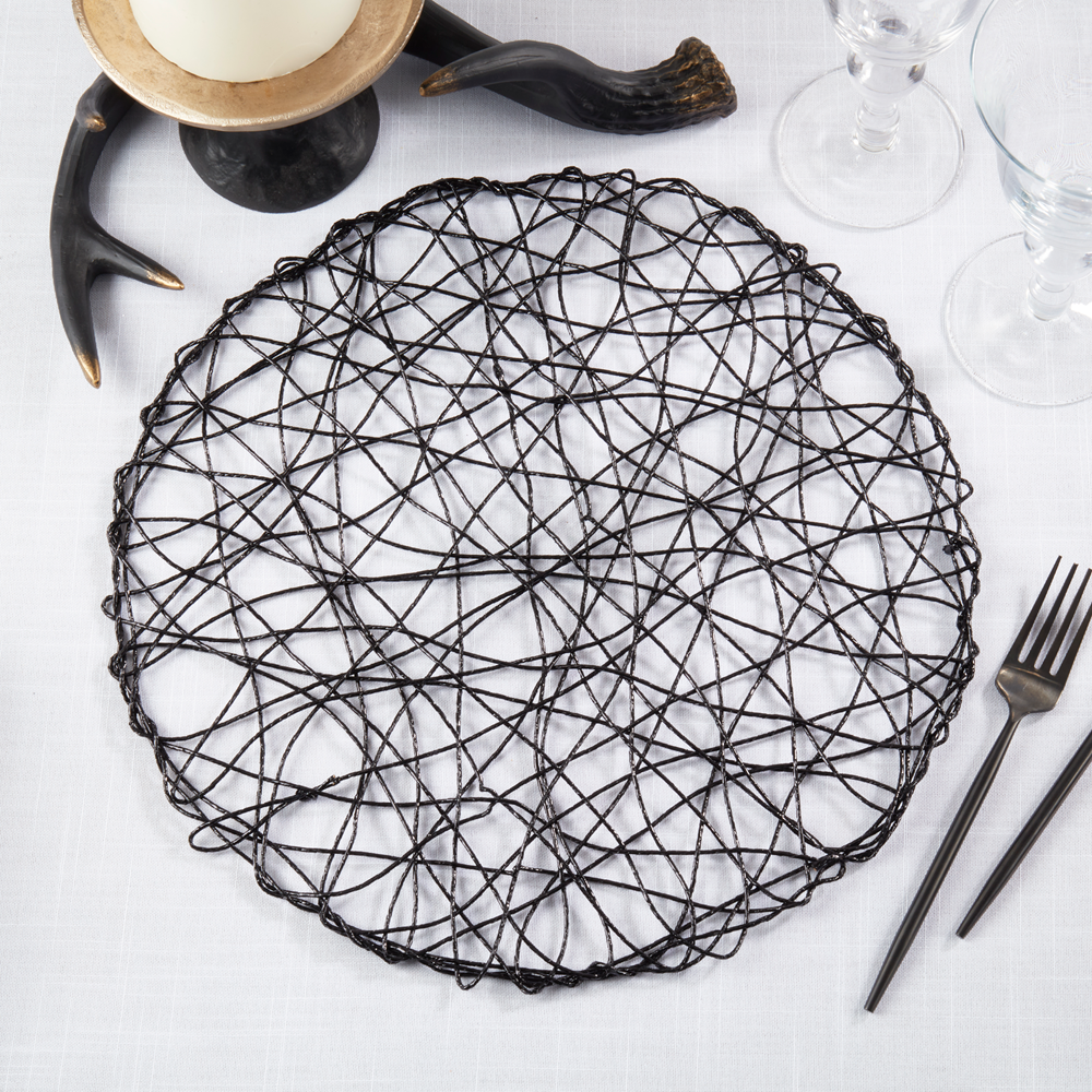 616 - Metallic Black Wire Nest 15" Round Placemat