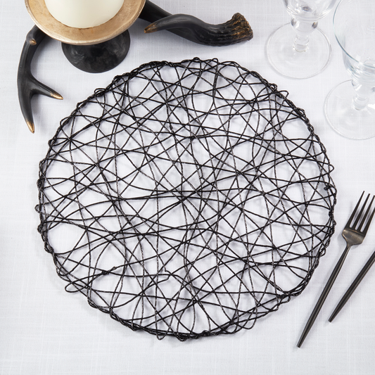 616 - Metallic Black Wire Nest 15" Round Placemat
