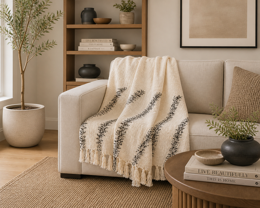 Natural Tufted Line Cotton Throw Blanket - 50x60 in