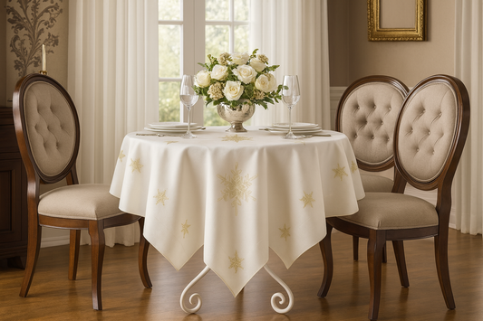 8130 -  Ivory Snowflake Crystal-Embroidered Tablecloth
