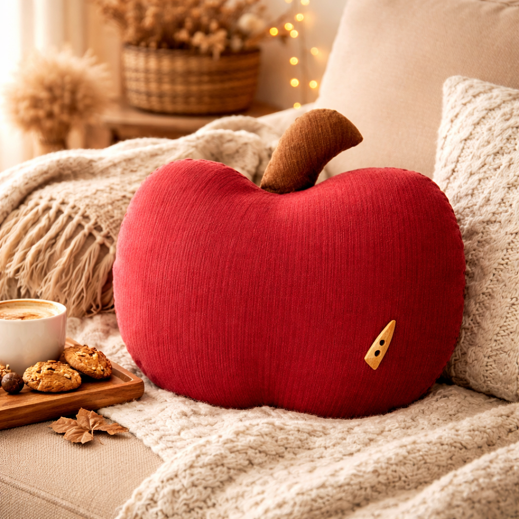 Red Apple-Shaped Filled 15" Throw Pillow