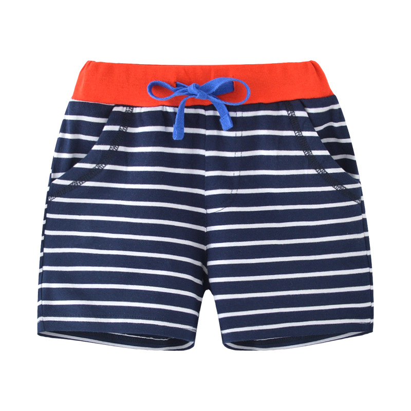 Blue Stripe Elastic Cotton Boy Shorts with Pockets