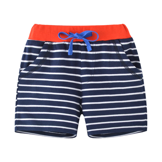 Blue Stripe Elastic Cotton Boy Shorts with Pockets