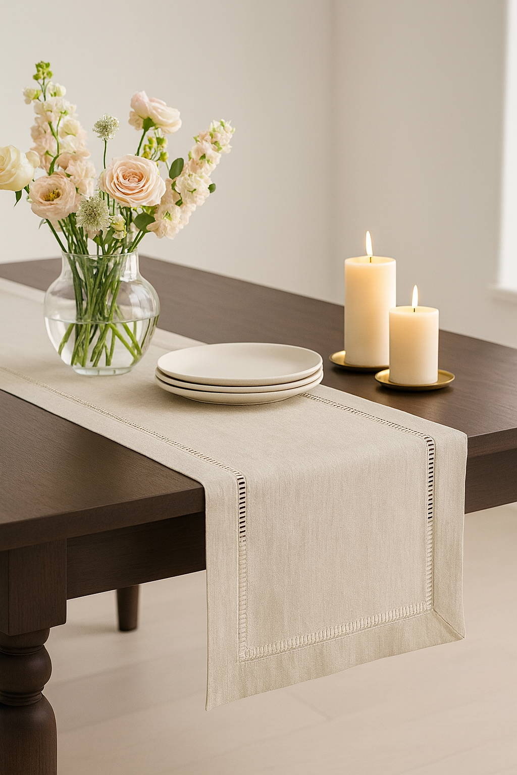 731 - Hemstitch Linen Blend Table Runner