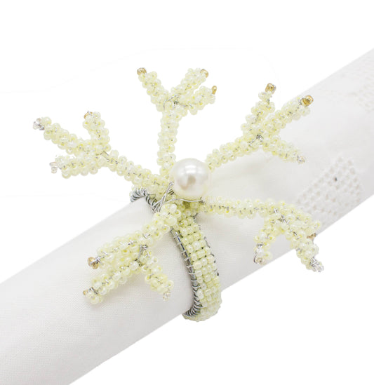 NR0074 - Ivory Beaded Coral Napkin Ring Holder