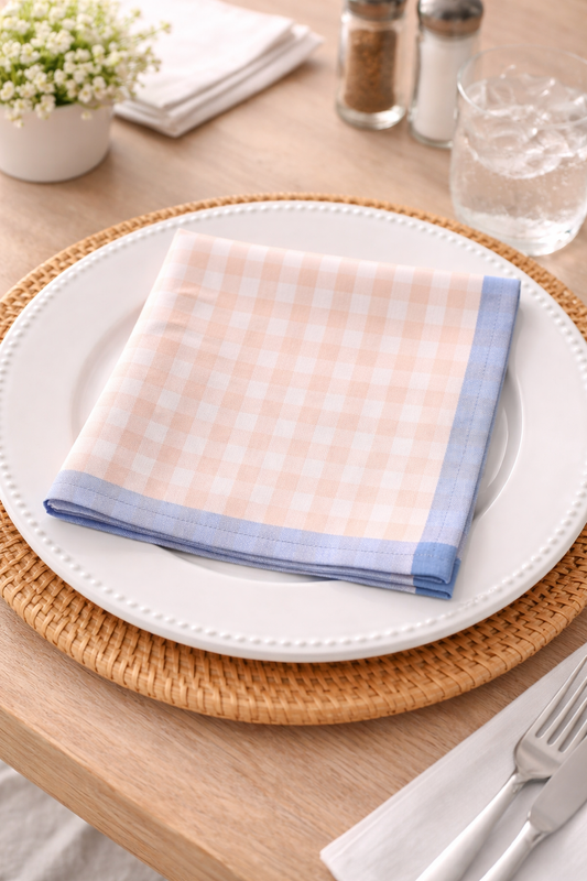Light Pink Gingham Contrast Cotton Napkin – 20" x 20"