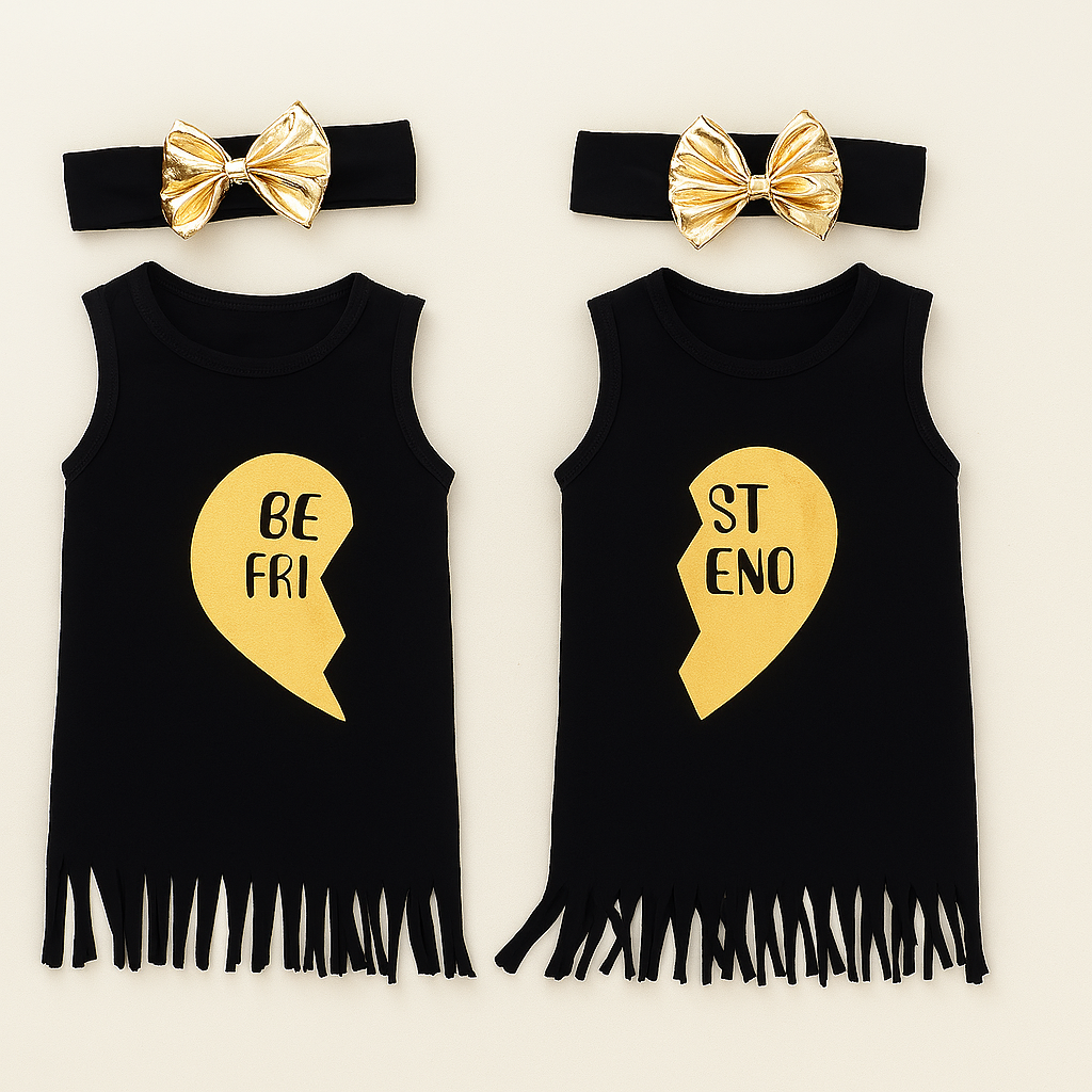 Black Best Friend Twinsie Fringe Girl Dress and Headband