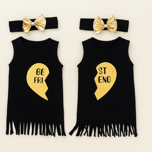 Black Best Friend Twinsie Fringe Girl Dress and Headband