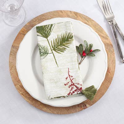 101 - Pineneedle and Red Berry Cotton 18" Cloth Dinner Napkin