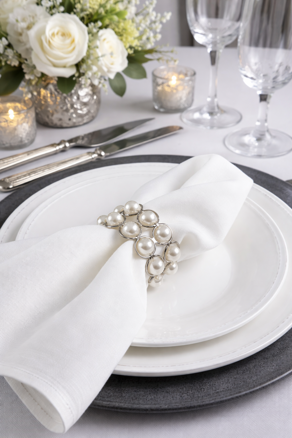 Ivory Faux Pearl Beaded Napkin Ring