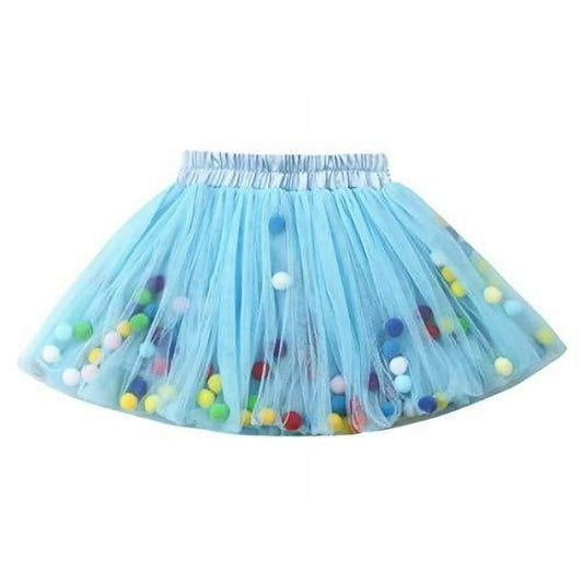 Blue Multicolor Pom Pom Layered Baby Tutu Skirt